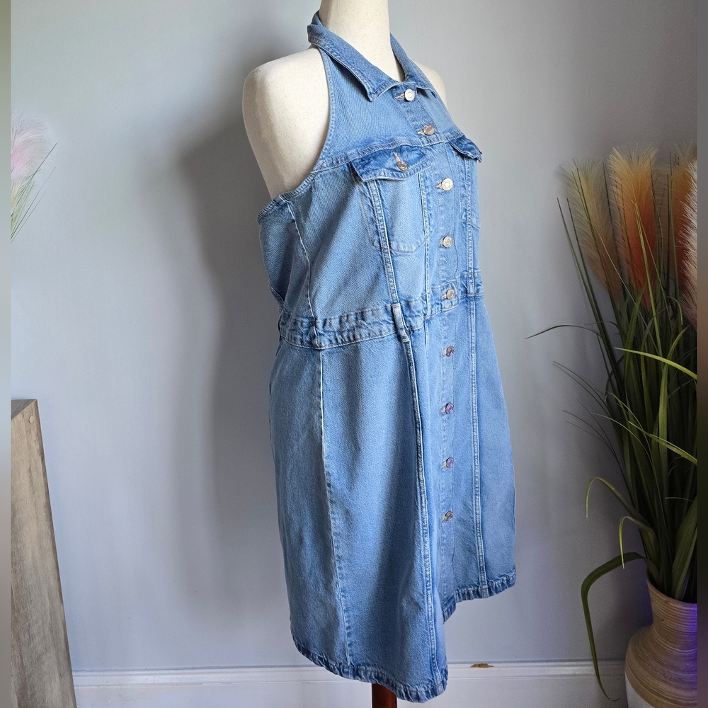 Gap, Button Front Denim Halter Medium Wash Blue W… - image 4